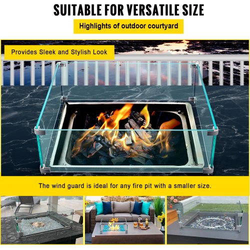 03 Thick Fire Table Glass Flame Guard Clear Tempered Wind Guard With Steady Feet For Propane  Gas F 4