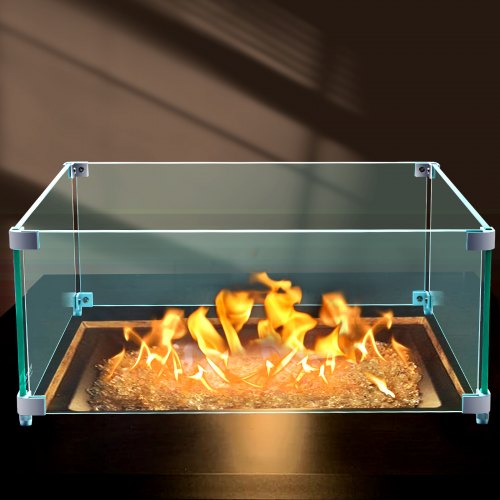 0.3" Thick Fire Table Glass Flame Guard, Clear Tempered Wind Guard with Steady Feet for Propane & Gas Fire Pits