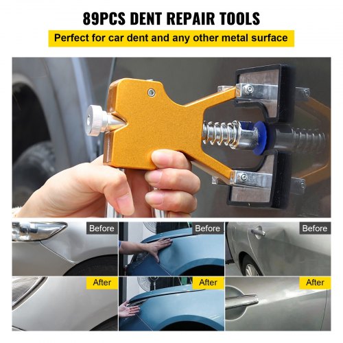 Paintless Dent Repair Tools Kit with Paintless Dent Removal Rods, Golden Lifter Puller & Glue Puller Tabs for Auto Body