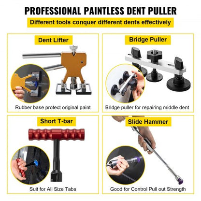 Paintless Dent Repair Tools Kit with Paintless Dent Removal Rods, Golden Lifter Puller & Glue Puller Tabs for Auto Body