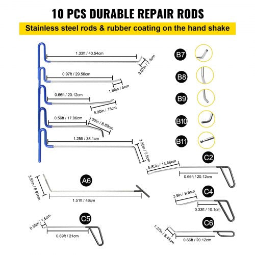 Paintless Dent Repair Tools Kit with Paintless Dent Removal Rods, Golden Lifter Puller & Glue Puller Tabs for Auto Body