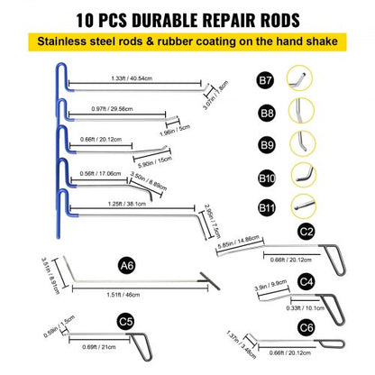 Paintless Dent Repair Tools Kit with Paintless Dent Removal Rods, Golden Lifter Puller & Glue Puller Tabs for Auto Body
