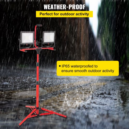Dual-Head Lumen LED Work Light with Stand, Adjustable Tripod, Bright Light, IP65 Waterproofed LED Tripod Work Light