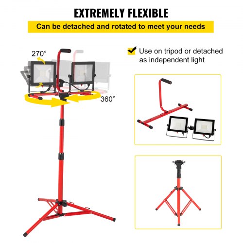 Dual-Head Lumen LED Work Light with Stand, Adjustable Tripod, Bright Light, IP65 Waterproofed LED Tripod Work Light