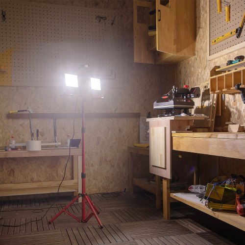 Dual-Head Lumen LED Work Light with Stand, Adjustable Tripod, Bright Light, IP65 Waterproofed LED Tripod Work Light
