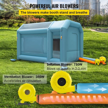 Portable Inflatable Paint Booth, Upgraded Car Spray Tent w/ Air Filter System & Blowers, Auto Paint Workstation for Cars