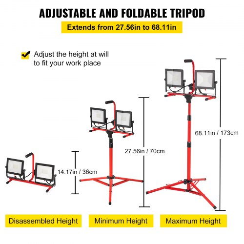 LED Work Light with Stand, Dual-Head Lumen Job Site Lights, 5000K Color Temp, IP Waterproof, Adjustable Foldable Tripod