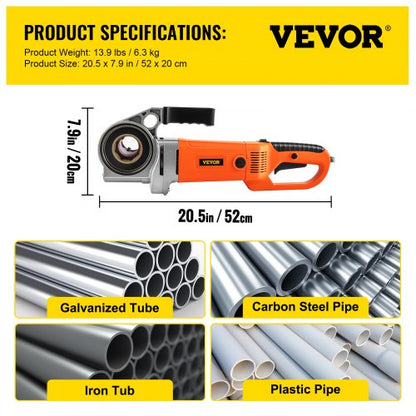 Electric Pipe Threader, Portable Pipe Threading Machine with Dies, Handheld Threader Kit with Copper Motor & Case