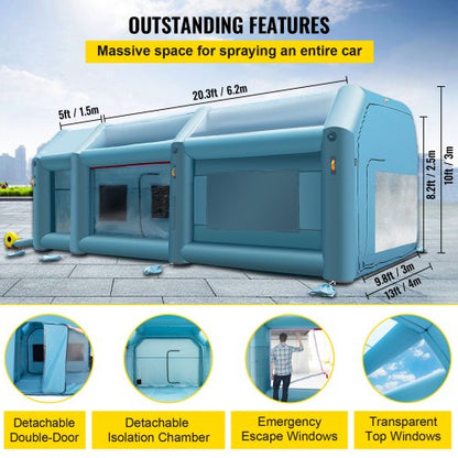 Portable Inflatable Paint Booth, Upgraded Car Paint Tent w/Air Filter System & Blowers, Large Auto Spray Workstation