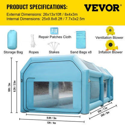 Portable Inflatable Paint Booth, Upgraded Car Paint Tent w/Air Filter System & Blowers, Large Auto Spray Workstation