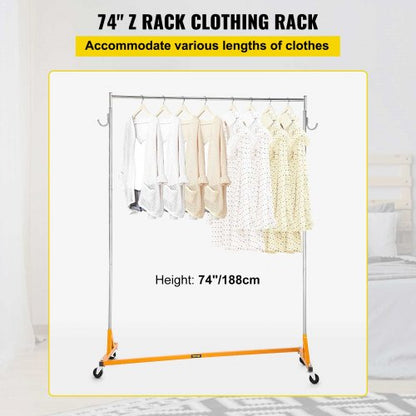 Sturdy Steel ZBase Clothing Rack Mobile Garment Display With Swivel Wheels 65 Wide Rail For Retail  4