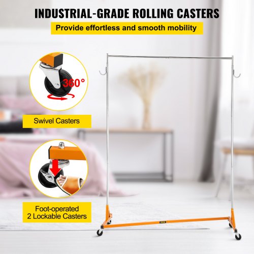 Sturdy Steel ZBase Clothing Rack Mobile Garment Display With Swivel Wheels 65 Wide Rail For Retail  5