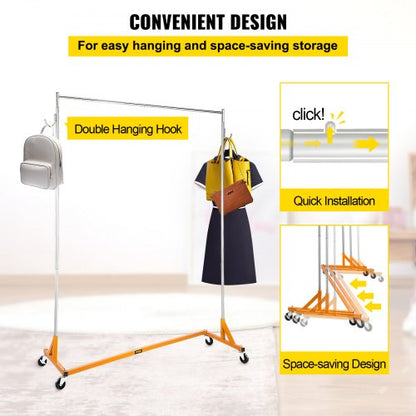 Sturdy Steel ZBase Clothing Rack Mobile Garment Display With Swivel Wheels 65 Wide Rail For Retail  6