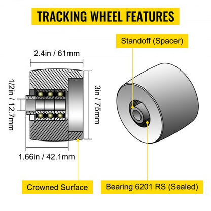 Aluminum Belt Grinder Wheel Set, 4" Drive, 3" Tracking & 2" Idler Wheels (0.75" Bore), Heavy-Duty Knife Grinder