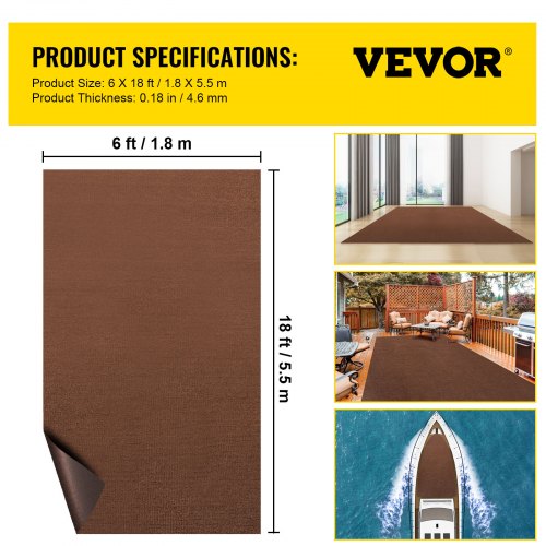Deep Brown Marine Grade Boat Carpet, Durable Water-Proof Carpet Roll for Deck, Pontoon, Patio & Indoor/Outdoor