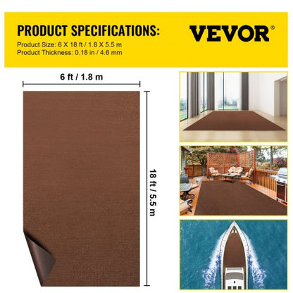 Deep Brown Marine Grade Boat Carpet, Durable Water-Proof Carpet Roll for Deck, Pontoon, Patio & Indoor/Outdoor