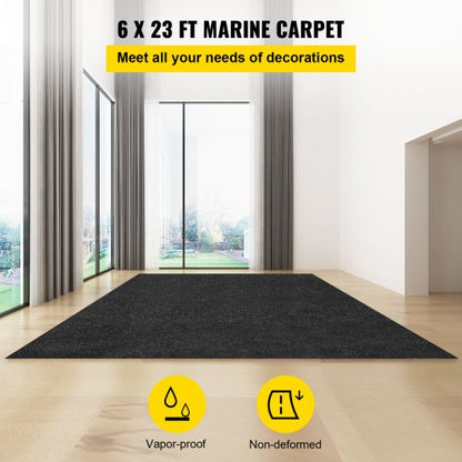 Marine Carpet Charcoal Black, Indoor/Outdoor Boat Carpeting with Waterproof TPR Backing for Patio, Deck, Porch, Garage