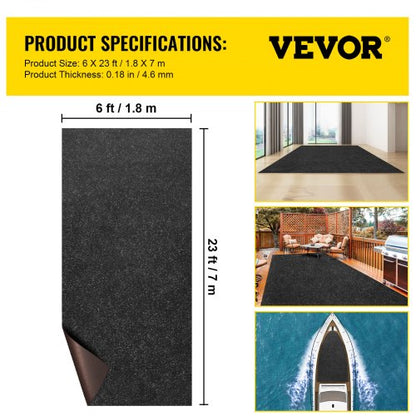 Marine Carpet Charcoal Black, Indoor/Outdoor Boat Carpeting with Waterproof TPR Backing for Patio, Deck, Porch, Garage