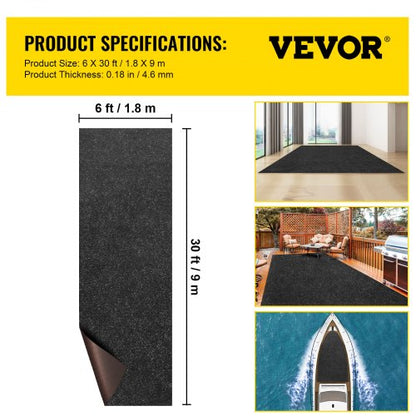 Marine Carpet Charcoal Black, Indoor/Outdoor Marine Grade Boat Carpeting Roll with Waterproof TPR Backing