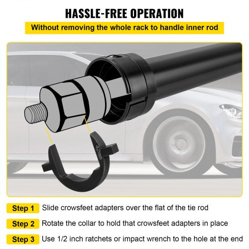 Heavy-Duty Inner Tie Rod Tool Kit with Crowfoot Adapters, Drive Tie Rod Removal Tool Set for Cars, Trucks & Off-Road