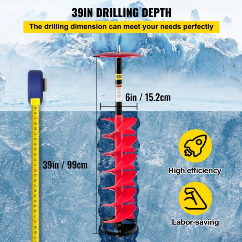 Nylon Ice Drill Auger Bit, Length Ice Auger with Drill Adapter, Extension Rod & Blade Guard, Lightweight Ice Burrowing