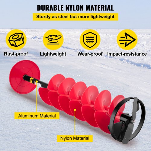 Nylon Ice Drill Auger Bit, Length Ice Auger with Drill Adapter, Extension Rod & Blade Guard, Lightweight Ice Burrowing