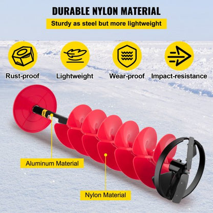 Nylon Ice Drill Auger Bit, Length Ice Auger with Drill Adapter, Extension Rod & Blade Guard, Lightweight Ice Burrowing