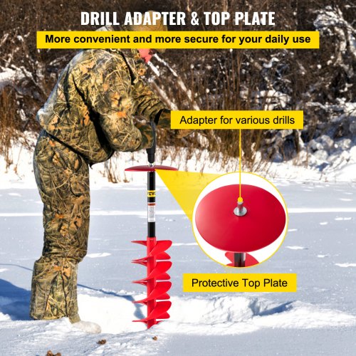 Nylon Ice Drill Auger Bit, Length Ice Auger with Drill Adapter, Extension Rod & Blade Guard, Lightweight Ice Burrowing