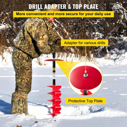 Nylon Ice Drill Auger Bit, Length Ice Auger with Drill Adapter, Extension Rod & Blade Guard, Lightweight Ice Burrowing