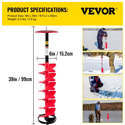Nylon Ice Drill Auger Bit, Length Ice Auger with Drill Adapter, Extension Rod & Blade Guard, Lightweight Ice Burrowing