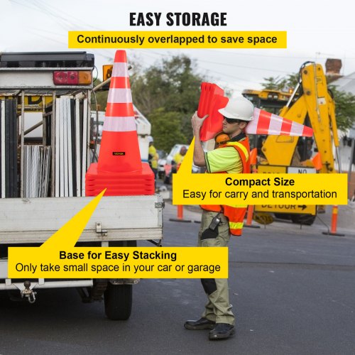 36 HeavyDuty Traffic Cones 6Pack Reflective Collars Weighted Base For Traffic Control Driveway Road 6