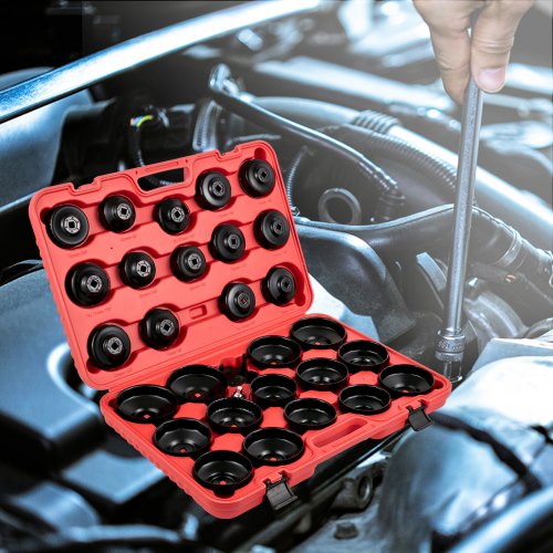 30-Piece Oil Filter Socket Set, Sturdy Steel Low Profile 3/8" Wrench Cap Set for Easy Access & Secure Removal
