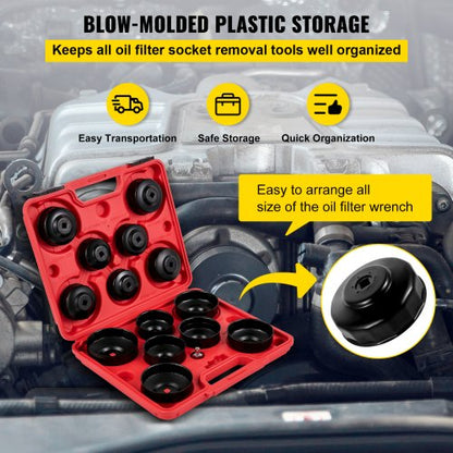 14Piece Oil Filter Socket Set Professional LowProfile Steel Wrench Kit With 38 Adapter For Easy Car 6