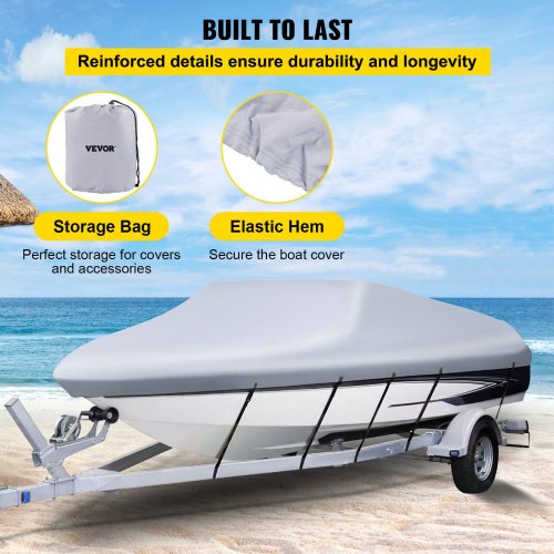 Heavy Duty 210D Marine Grade V Hull Cover Waterproof Boat Mooring Cover With 5 Tightening Straps Fi 6
