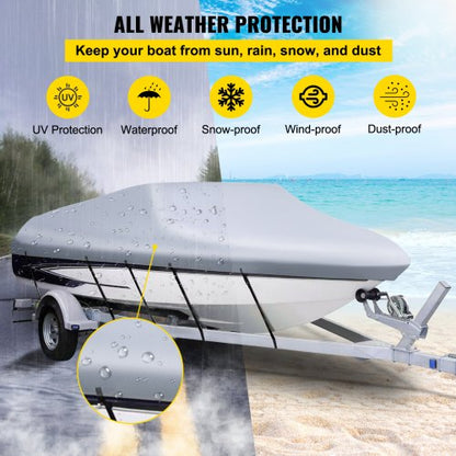 2022ft Heavy Duty VHull Boat Cover Marine Grade 210D Polyester Waterproof Cover With 5 Tightening S 4
