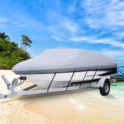 20-22ft Heavy Duty V-Hull Boat Cover, Marine Grade 210D Polyester Waterproof Cover with 5 Tightening Straps