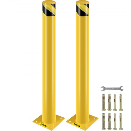 HeavyDuty Yellow Steel Safety Bollard 45 Inch Diameter Steel Pipe Bollard Post With 8 Anchor Bolts 1