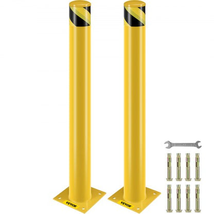 HeavyDuty Yellow Steel Safety Bollard 45 Inch Diameter Steel Pipe Bollard Post With 8 Anchor Bolts 1