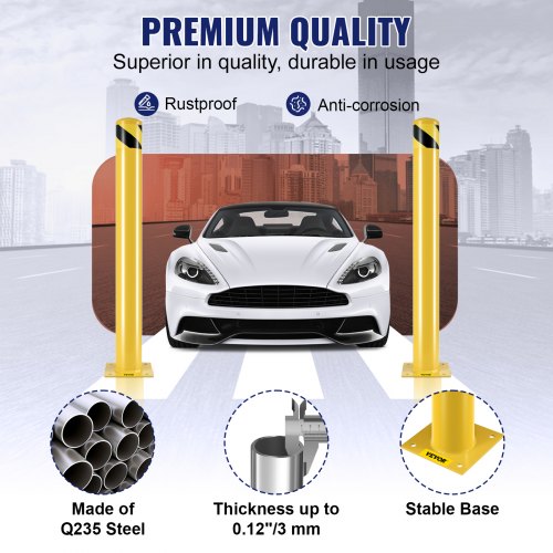 HeavyDuty Yellow Steel Safety Bollard 45 Inch Diameter Steel Pipe Bollard Post With 8 Anchor Bolts 3