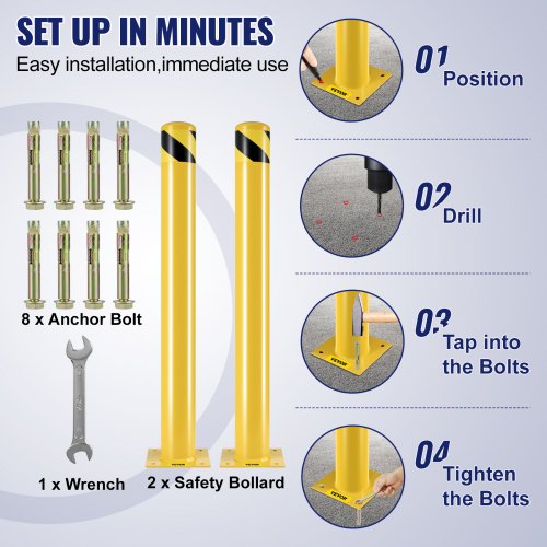 HeavyDuty Yellow Steel Safety Bollard 45 Inch Diameter Steel Pipe Bollard Post With 8 Anchor Bolts 4