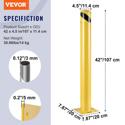 HeavyDuty Yellow Steel Safety Bollard 45 Inch Diameter Steel Pipe Bollard Post With 8 Anchor Bolts 7