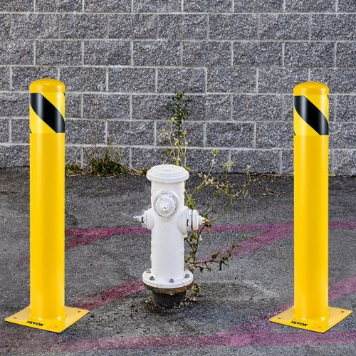 Yellow Steel Bollard, Heavy-Duty Steel Safety Bollard with 8 Anchor Bolts, Perfect for Traffic-Sensitive Areas