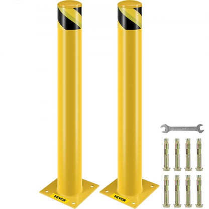 Heavy-Duty 4.5" Steel Pipe Bollard, 36" Yellow Safety Post with Reflective Strips & Anchor Bolts for Traffic Control