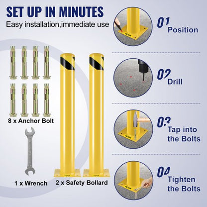 HeavyDuty 45 Steel Pipe Bollard 36 Yellow Safety Post With Reflective Strips  Anchor Bolts For Traf 4