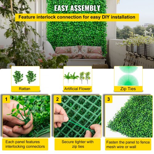 Artificial Boxwood Hedge Wall Panel 20Pack 20x20 PE Privacy Screen For IndoorOutdoor 6