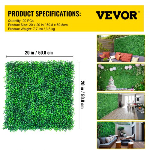 Artificial Boxwood Hedge Wall Panel 20Pack 20x20 PE Privacy Screen For IndoorOutdoor 7