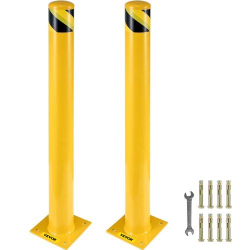 36 Height Steel Safety Bollard 55 Diameter HighVisibility Yellow Bollard Post  Includes 8 Anchor Bo 1
