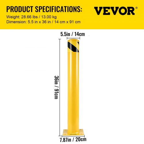 36 Height Steel Safety Bollard 55 Diameter HighVisibility Yellow Bollard Post  Includes 8 Anchor Bo 7