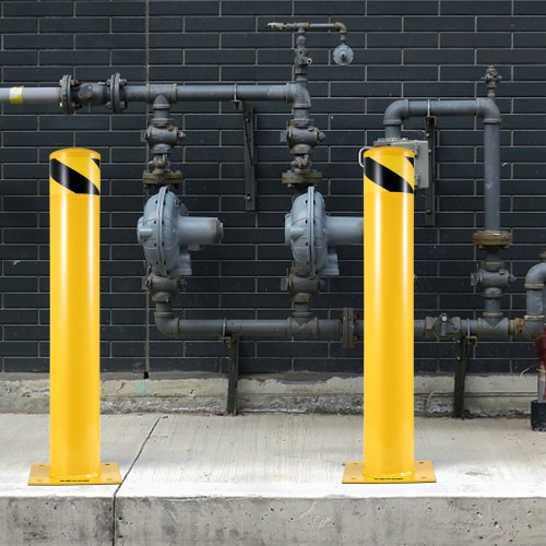 36" Height Steel Safety Bollard, 5.5" Diameter High-Visibility Yellow Bollard Post – Includes 8 Anchor Bolts