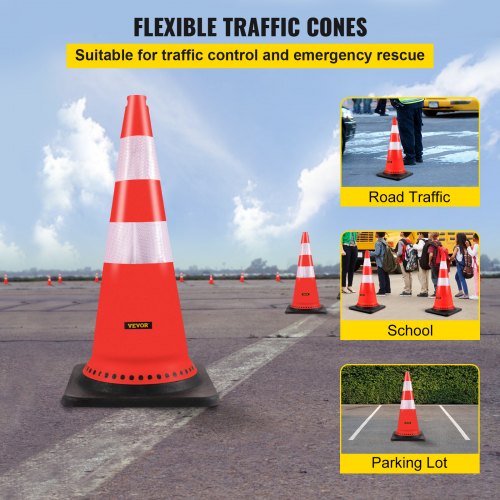 30Inch Orange Traffic Cones 8Pack HeavyDuty PVC Construction Cones With Reflective Strips  15 Weigh 2